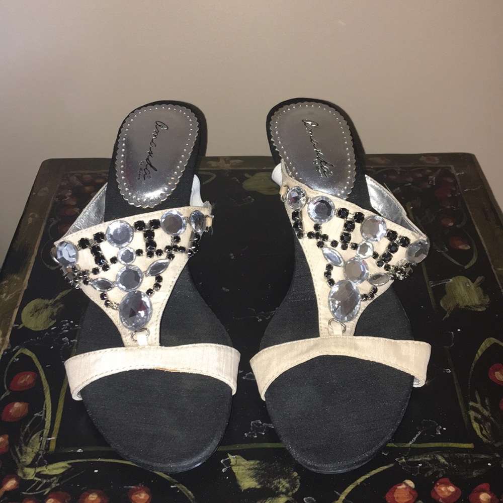 Jeweled tan heeled sandal